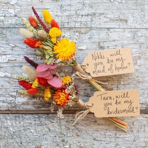 Personalised Will You Be My Bridesmaid Dried Flower Posy. Autumn Shades Dried Flower Bridesmaid Proposal. Beautiful Proposal Gift. #B
