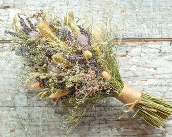 Dried Thistle Wedding Bouquet.  Bridal or Bridesmaid Bespoke Dried Flowers. Everlasting Wedding Flowers. Bride Wedding Bouquet with Thistle.