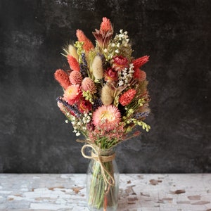 Dried Flower Arrangement in Country Pinks. Mothers Day, Wedding, gift or home decoration.  Can include personalised message in handmade card