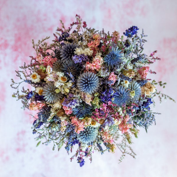 Dried Flower Thistle Bouquet.  Bespoke Natural Wedding Flowers for Bride, Bridesmaid, Flowergirl. Everlasting Wild Bouquet of Dried Flowers