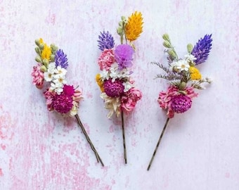 Dried Flower Hair Grips, Pins, made in any colour from natural flowers. Floral Wedding Hair Piece, Bride, Bridesmaid, Flowergirl