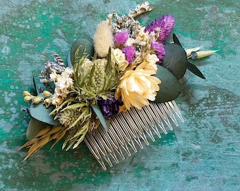 Dried Flower Thistle Hair Comb for Weddings. Bridal Hair or Head Piece. For Bride, Bridesmaid, Flowergirl. Floral Clips, Grips, Pins, Crown