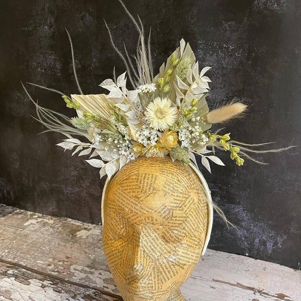 Dried Flower Hair Piece. Alice Band made with dried flowers in neutral colours. Floral Fascinator, alternative to Crown, Bridal Head Piece