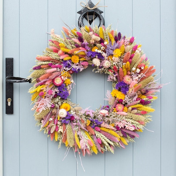 Dried Flower Wreath made with Spring Flowers. Indoor decoration or gift, Easter Mother's Day, Birthday present. Wedding decor. Handmade