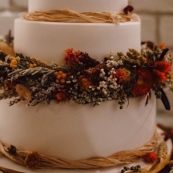 Wedding Cake Decoration. Dried Flower Garland, Flowers Made To Order. Toppers, Picks, Ribbons, Sprays Available To Match