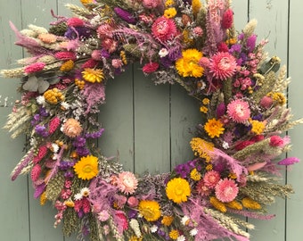 Spring Wreath Making Kit with Dried Flowers. DIY Seasonal Door Wreath. Contains instructions, moss, dried flowers, everything you need (#H)