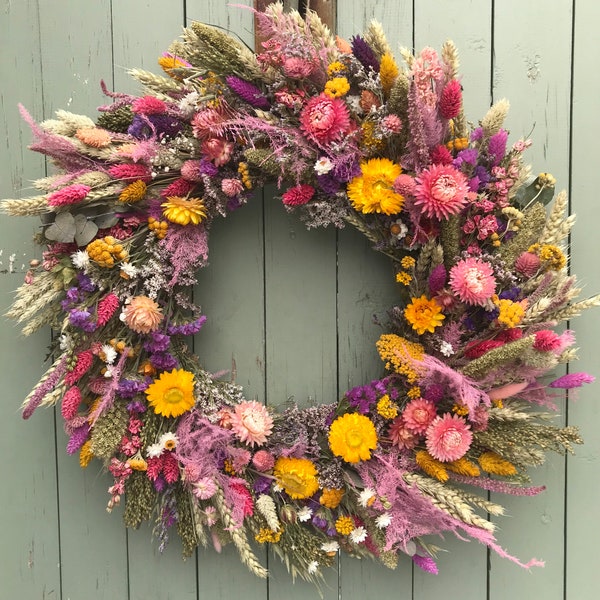 Spring Wreath Making Kit with Dried Flowers. DIY Seasonal Door Wreath. Contains instructions, moss, dried flowers, everything you need (#H)