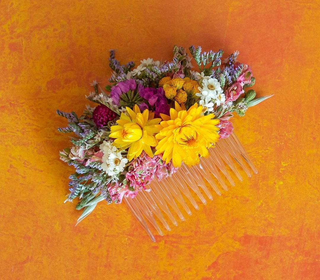 Dried Flower Hair Comb. Festival Bright Colours. Bespoke Wedding Hair