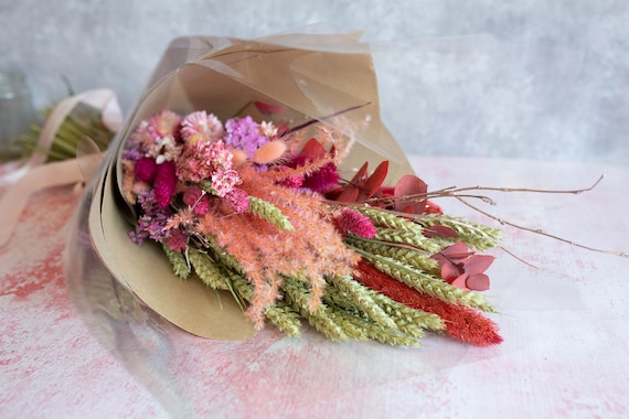 Dried Flower Gift Bouquet with Free Delivery and Handmade Gift card Included. Perfect Valentines, Mother's Day, Anniversary or Birthday Gift