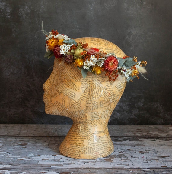 Beautiful dried flower hair piece Orange Boho Wedding Flower Hairpins: Daisy, Natural Dried  main image 3