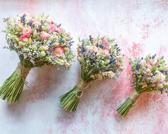 Dried Flower Bouquet by Florence and Flowers. Pretty Wedding Flowers for Bride, Bridesmaid, Flowergirl. Pink Ivory, Rustic Boho Wild Flowers