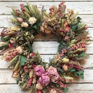 Natural Heart Wreath made from dried & preserved flowers. Can be sent as a funeral tribute or used as decoration or gift. Valentines image 1