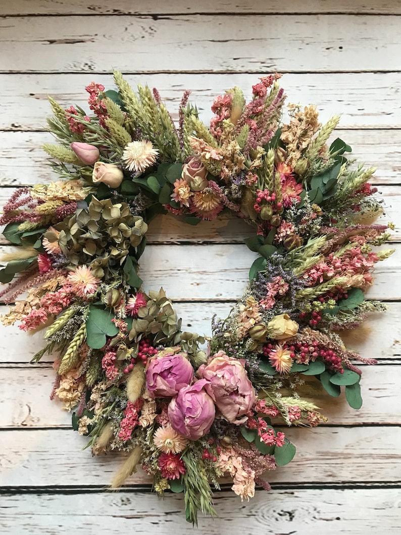 Natural Heart Wreath made from dried & preserved flowers. Can be sent as a funeral tribute or used as decoration or gift. Valentines image 1