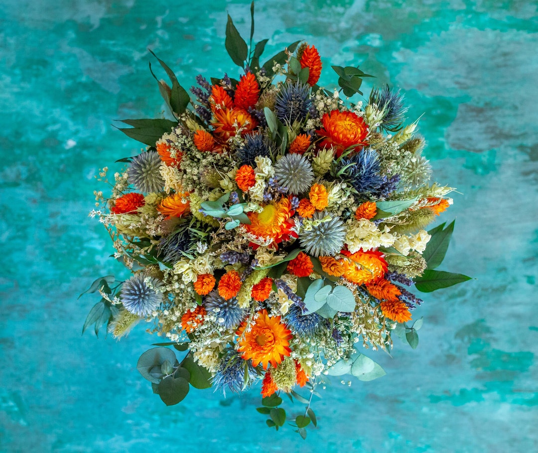 Dried Flower Bouquet. Autumn Thistle Wedding Flowers for Bride Bridal