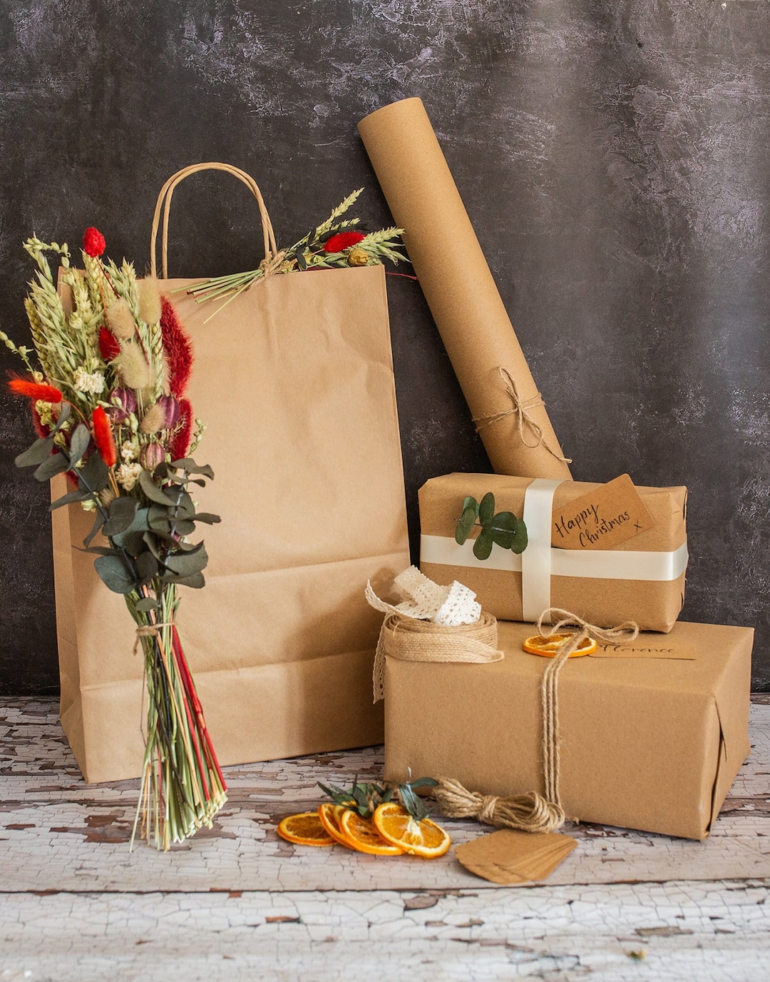 1pc Handle Kraft Paper Flower Bags Flowers Wrappng Gft Flower - View #9