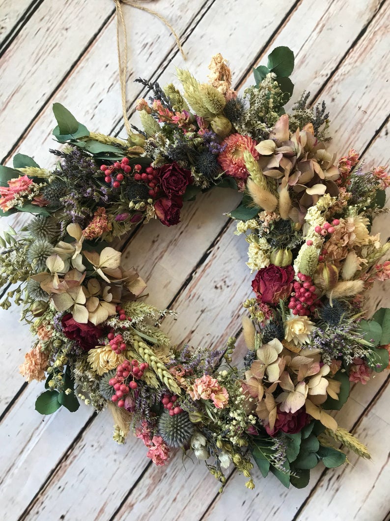 Natural Heart Wreath made from dried flowers. Indoor | Etsy