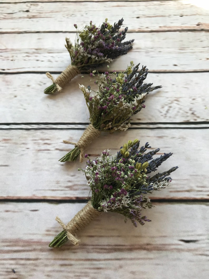 Beautiful Thistle Buttonholes. Made from dried flowers and grasses for a rustic, vintage or country feel. SCOTTISH tartan or twine. Lavender image 4