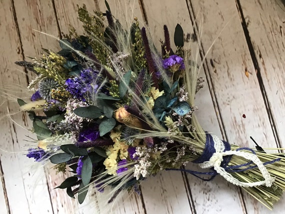 Dried Thistle Wedding Bouquet. Bespoke Natural Dried Wedding 