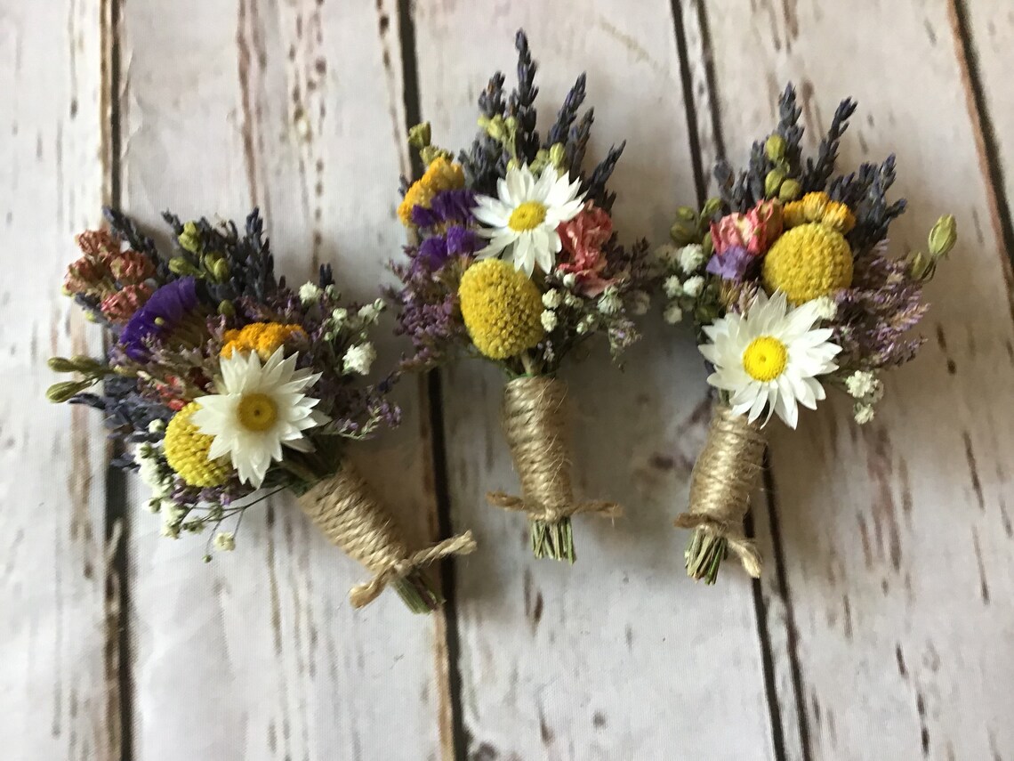 Beautiful Bespoke Wedding Buttonholes. Made From Dried Flowers Etsy UK