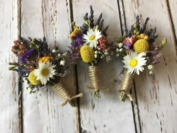 Beautiful Bespoke Wedding Buttonholes. Made From Dried Flowers and