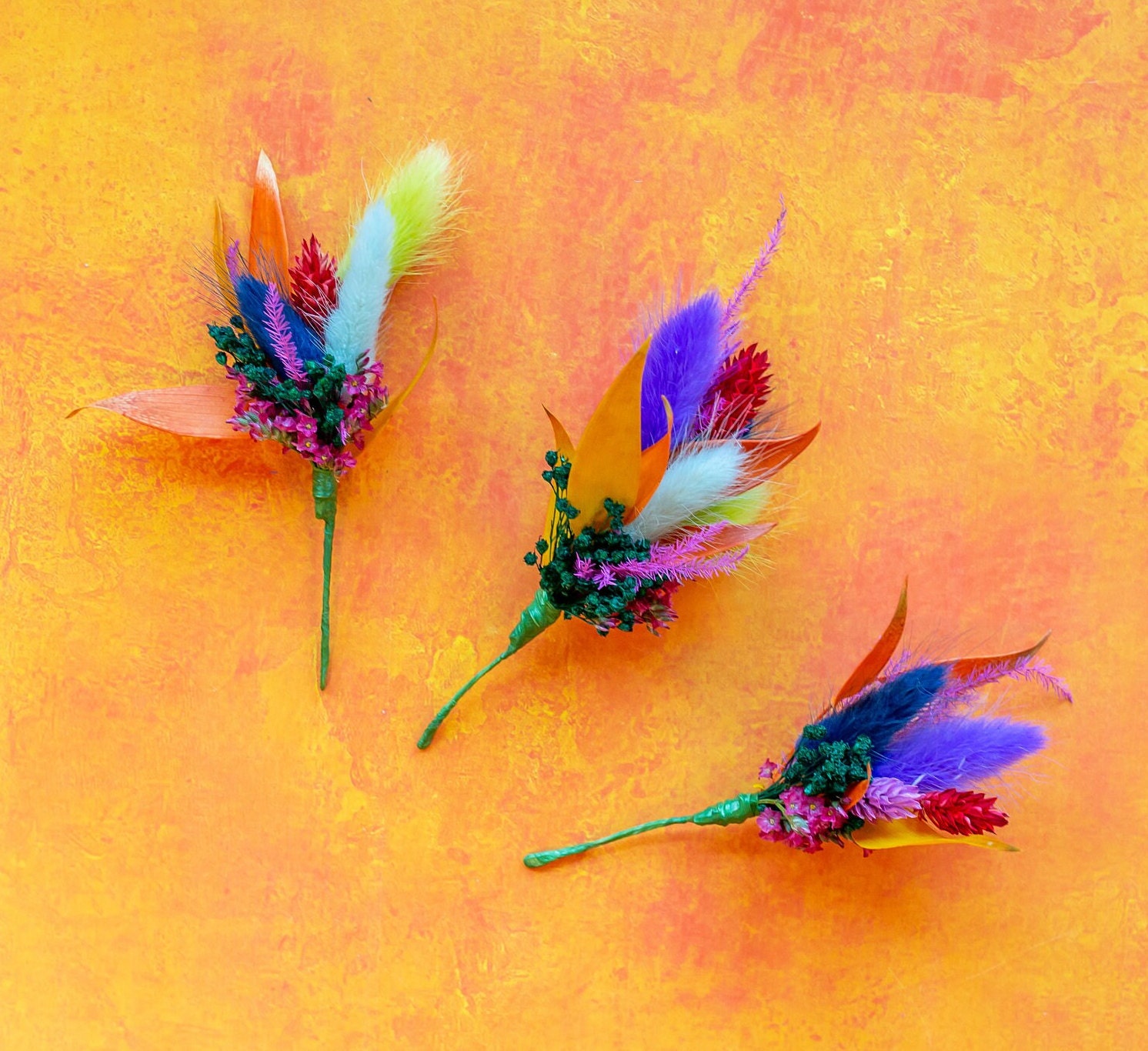 Dried Flower Hair Wires in Rainbow Colours. Bridal Hair Flower Pins in any colour. Floral Wedding Bride Hair Piece. Matching Clip Comb Grip