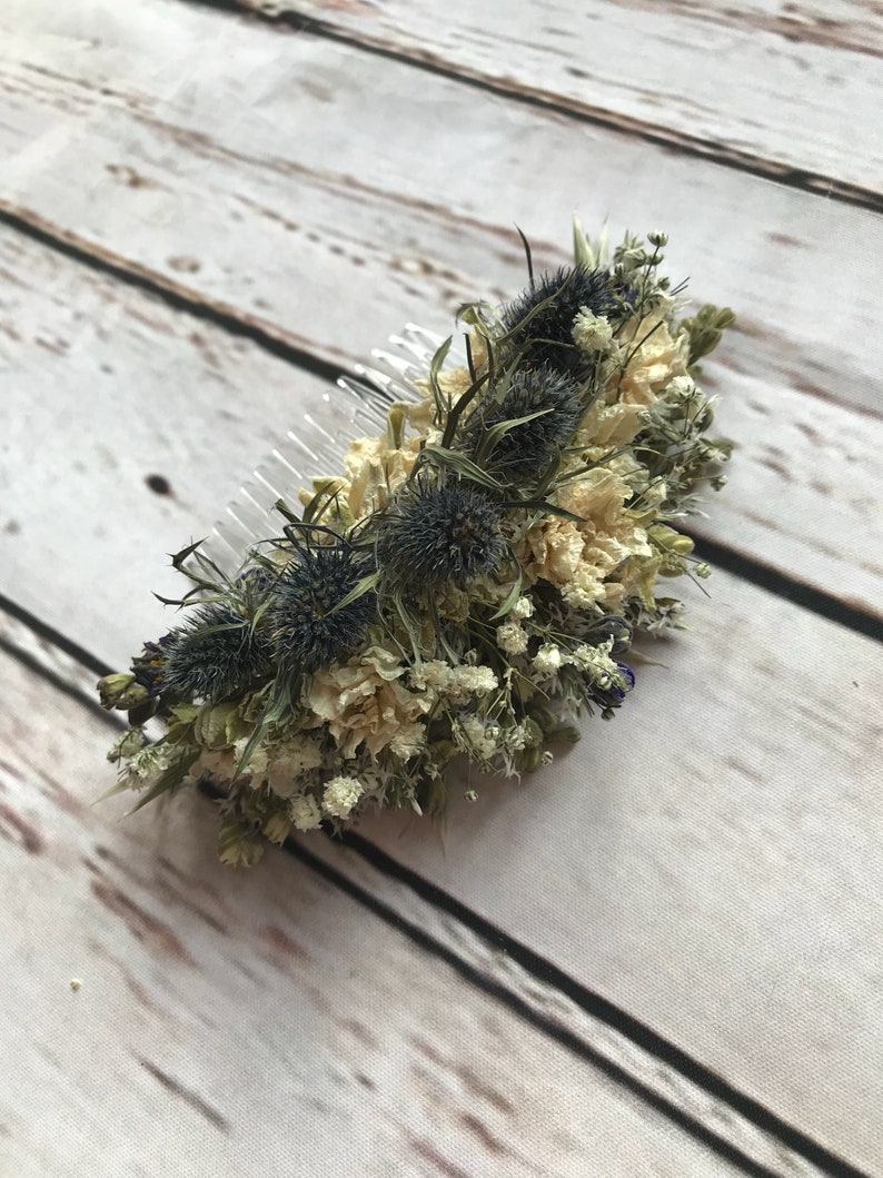 Dried Thistle Large Hair Comb. Dried Flowers for Hair. Wedding Hair Piece, Bride, Bridesmaid, Flowergirl, Floral Clips image 4