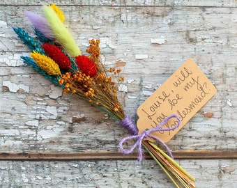 Personalised Will You Be My Bridesmaid Dried Flower Posy. Rainbow Dried Flower Bridesmaid Proposal. Beautiful Bridesmaid Proposal Gift. #H