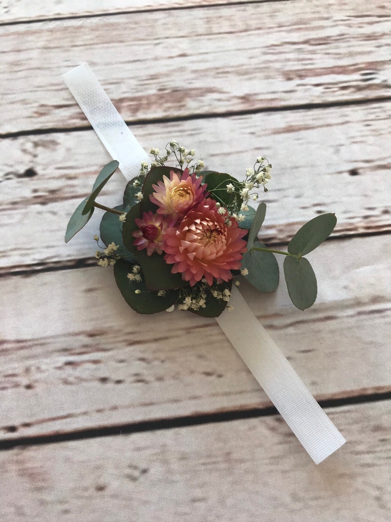 Dried Wedding Flowers Wrist Corsage Made Using Natural Country Etsy