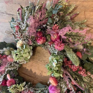 Natural Heart Wreath made from dried & preserved flowers. Can be sent as a funeral tribute or used as decoration or gift. Valentines image 8