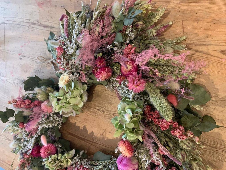 Natural Heart Wreath made from dried & preserved flowers. Can be sent as a funeral tribute or used as decoration or gift. Valentines image 8