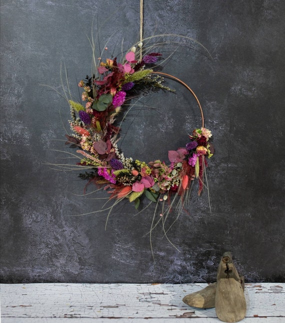 Dried Flower Wreath. A Metallic Hoop Hand Decorated With a Etsy UK