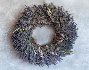 Dried Lavender Wreath made from dried flowers and grasses. Autumn, Spring, Blue door decoration. Country Rustic Wild  Style. Handmade