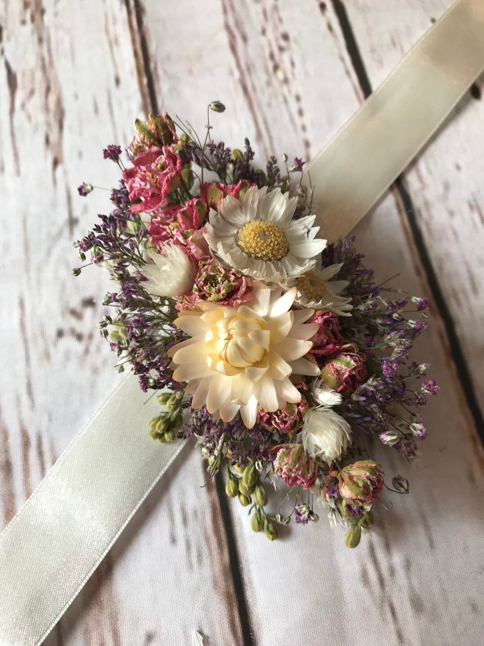 Dried Wedding Flowers Wrist Corsage made using natural country Etsy