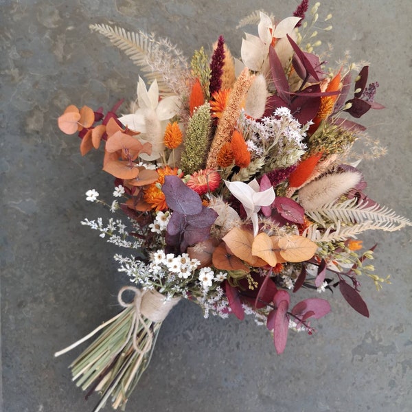 Dried Flower Wedding Bouquet. Autumn Festival Wedding Flowers for Bride Bridal or Bridesmaid. Buttonholes made to match from dried flowers