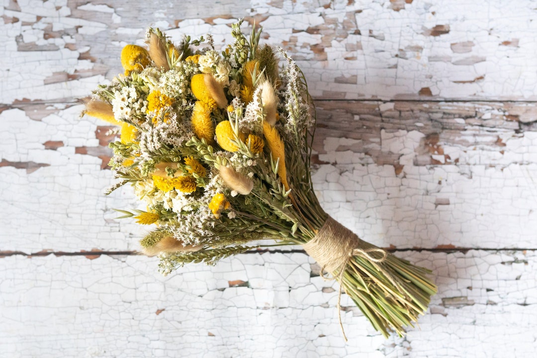 Dried Flower Bouquet. Yellow Mustard Dried Wedding Flowers for 