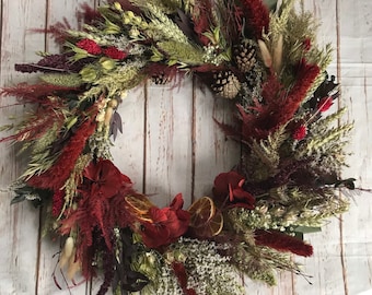 Christmas Wreath Making Kit.  Dried Flower Wreath in a traditional festive design, includes everything you need to make your own wreath (#K)