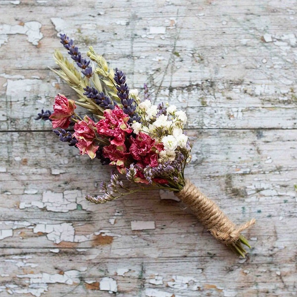 Dried Flower Buttonholes. Pink blush design by Florence and Flowers.  Matching Wedding Bouquet available for a rustic, country design