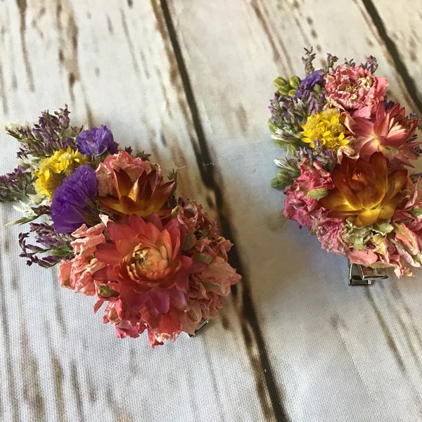 One Floral Hair Clip. Made in any Colour from Dried Flowers.  Festival Wedding Hair Piece, Bride, Bridesmaid, Flower Accessory, Grip, Pins