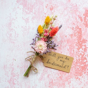 Personalised Will You Be My Bridesmaid Dried Flower Posy. Colourful Dried Flower Bridesmaid Proposal. Beautiful Bridesmaid Proposal Gift. #A