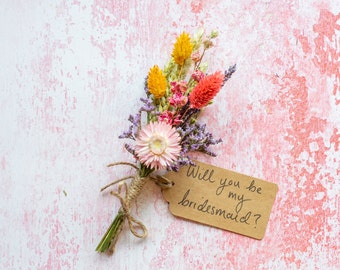 Personalised Will You Be My Bridesmaid Dried Flower Posy. Colourful Dried Flower Bridesmaid Proposal. Beautiful Bridesmaid Proposal Gift. #A