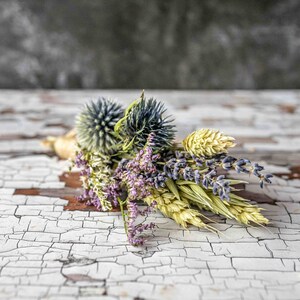 Dried Flower Thistle Wedding Buttonholes. Made from dried flowers and grasses. Rustic, Vintage, Country Boutonniere Groom Best Man Corsage image 2