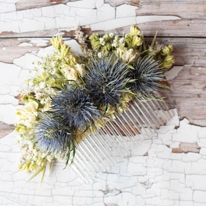 Dried Thistle Large Hair Comb. Dried Flowers for Hair. Wedding Hair Piece, Bride, Bridesmaid, Flowergirl, Floral Clips image 1