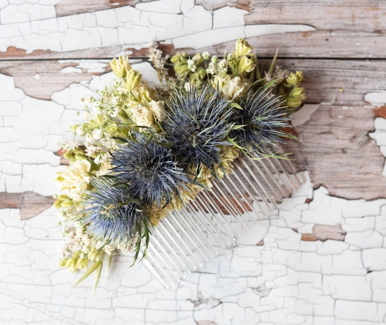 Dried Thistle Large Hair Comb. Dried Flowers for Hair. Wedding Hair Piece, Bride, Bridesmaid, Flowergirl, Floral Clips image 1