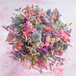 Dried Thistle Wedding Bouquet. Bespoke Natural Bridal Flowers for Bride, Bridesmaid, Flowergirl, Everlasting Wild Flowers. Colourful Wedding