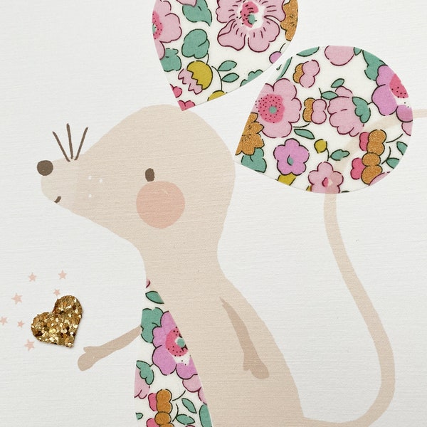 Liberty Print Mouse Nursery Art - Valentines Limited Edition