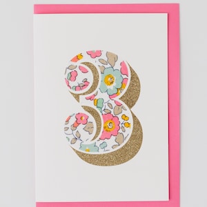 Cartão de aniversário para meninas / Cartão de aniversário para meninas / Tecido Liberty / Presente para ela / Artigos para festa de aniversário / Cartão de aniversário para meninas
