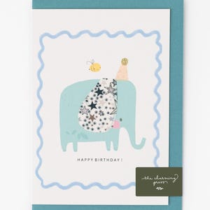 Cartão de aniversário de elefante / Cartão de aniversário para meninos / Tecido Liberty / Artigos para festas / Cartão de aniversário para bebê menino /