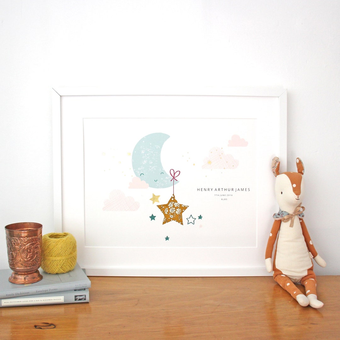 Moon & Stars Nursery Print - Made With Liberty Fabrics - Etsy