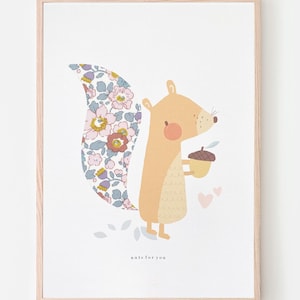 Squirrel Nursery Print - made with Liberty Fabrics
