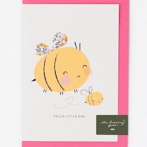 Cartão Bee Baby / Tecido Liberty / Cartão para recém-nascido / Presente para bebê / Presente para recém-nascida